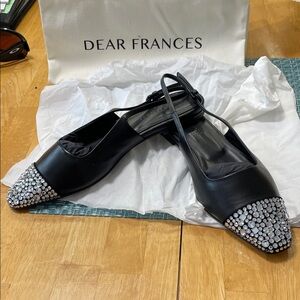 Dear Frances Black Flats with Crystal Embellishments
